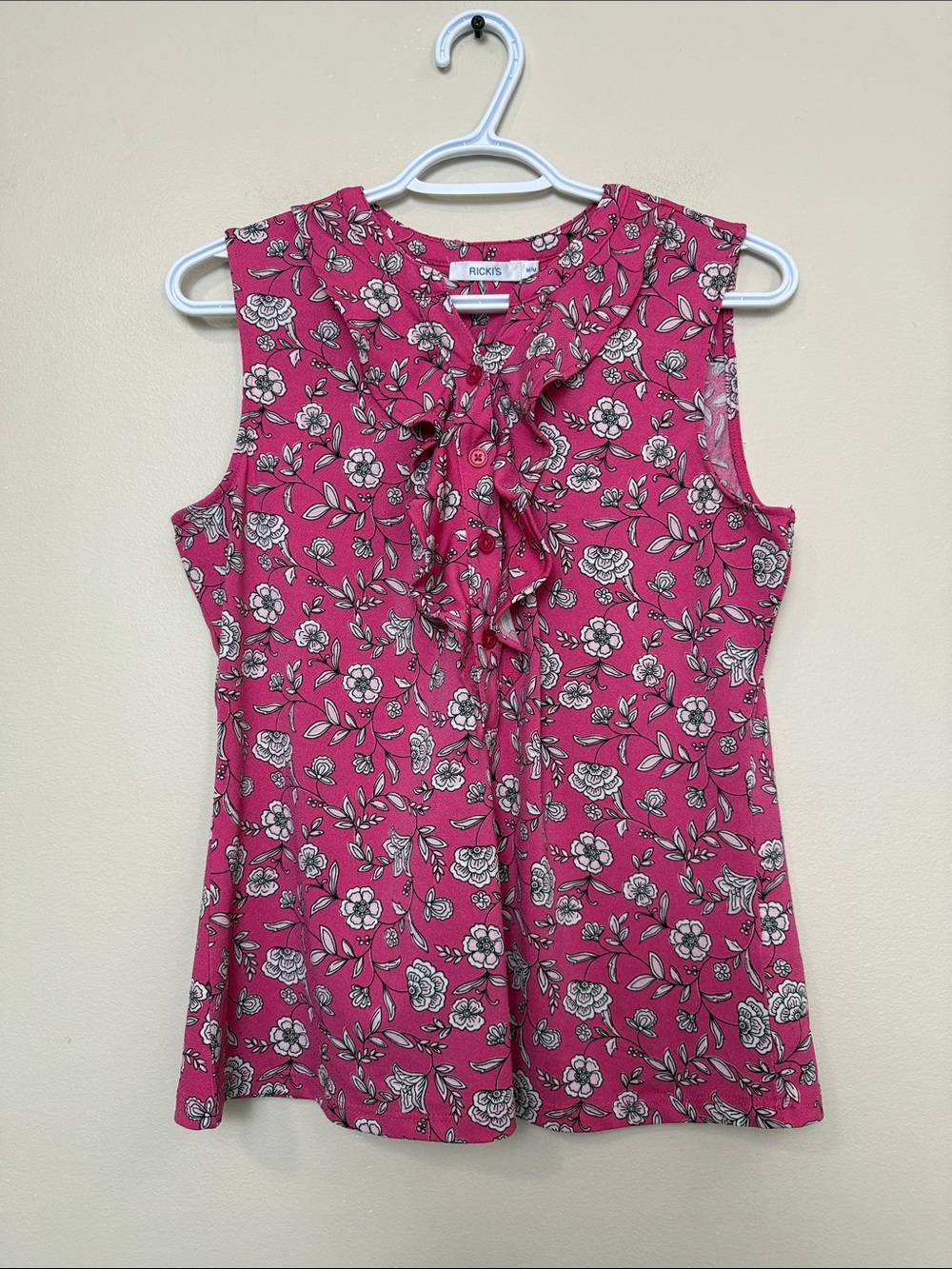 Ricki's Fuchsia Pink Floral Ruffle Sleeveless Top size M